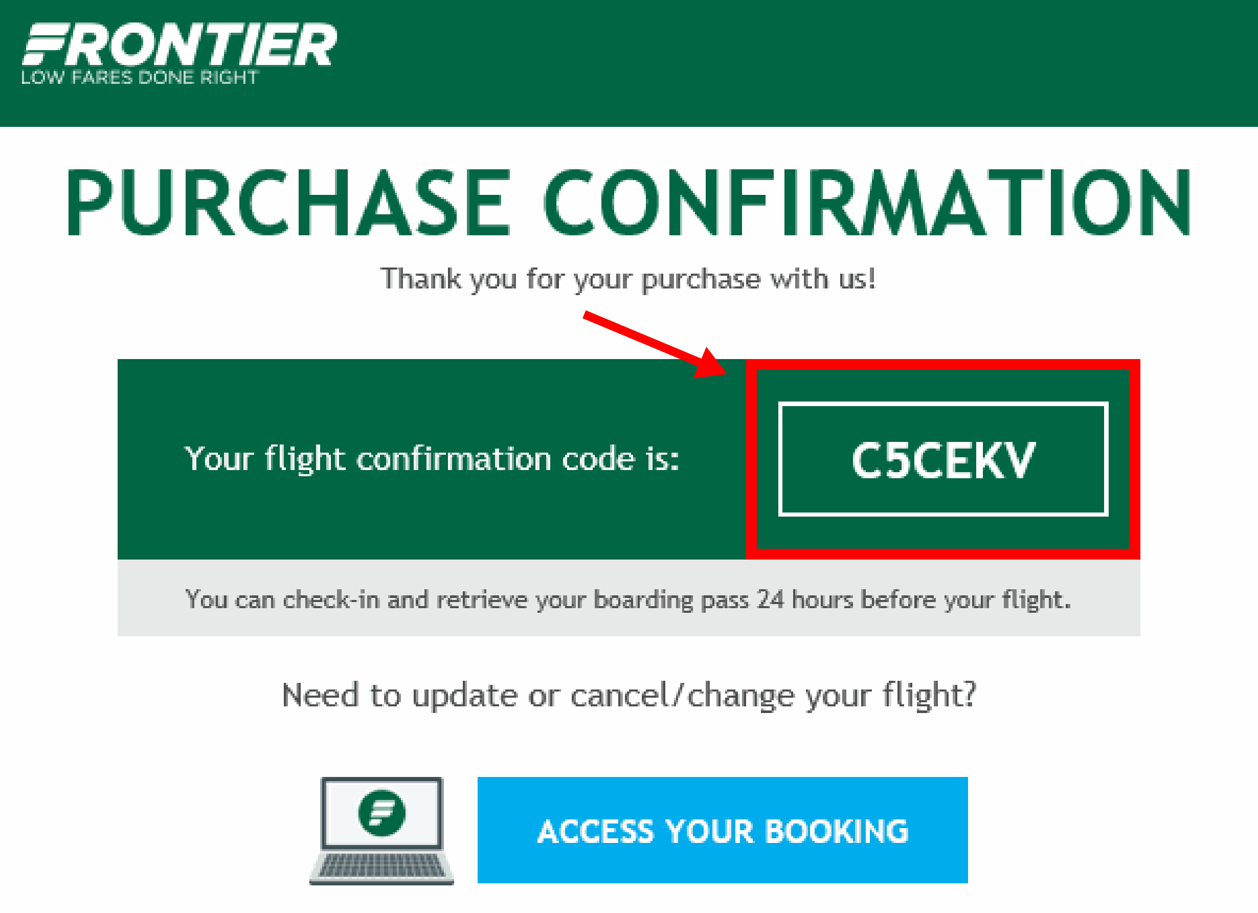 Frontier confirmation email example